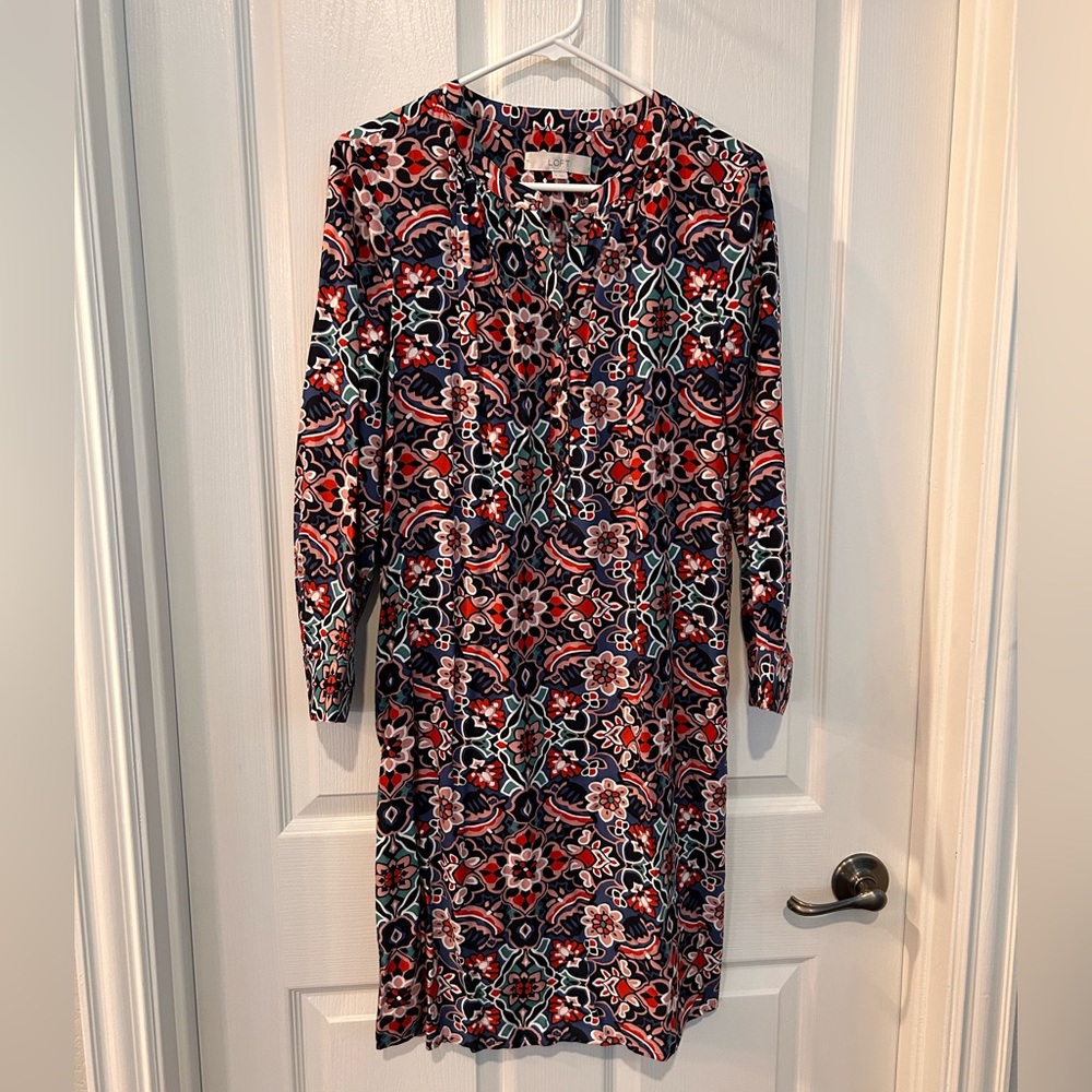 LOFT, multi colored long sleeve midi dress, size M